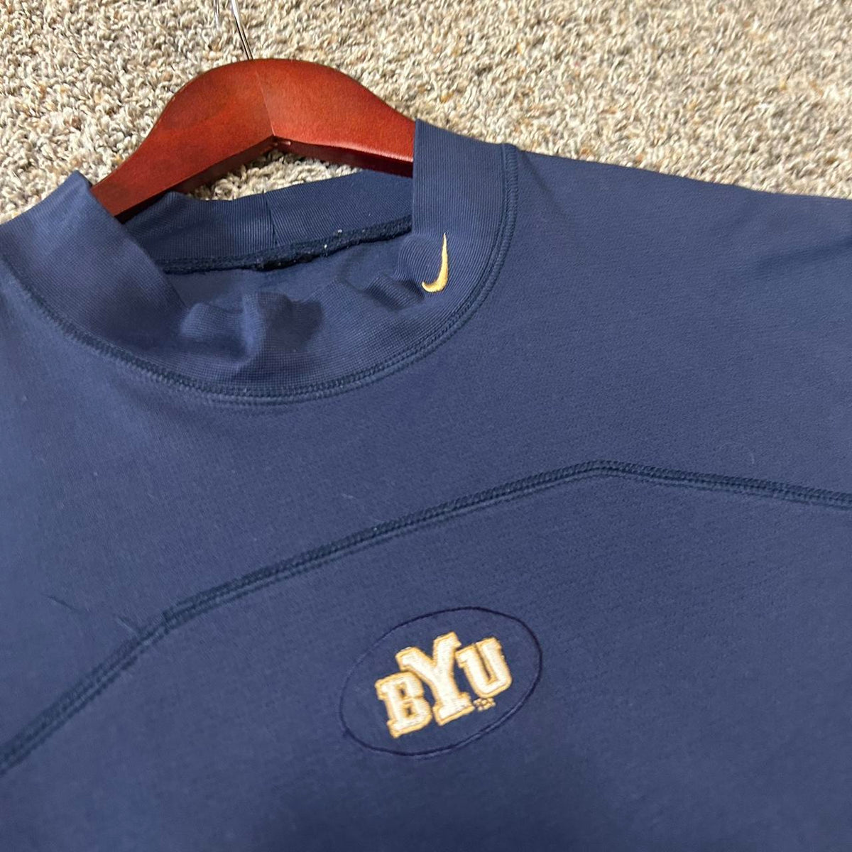 Y2K Nike Neck Swoosh BYU Shirt (sold)
