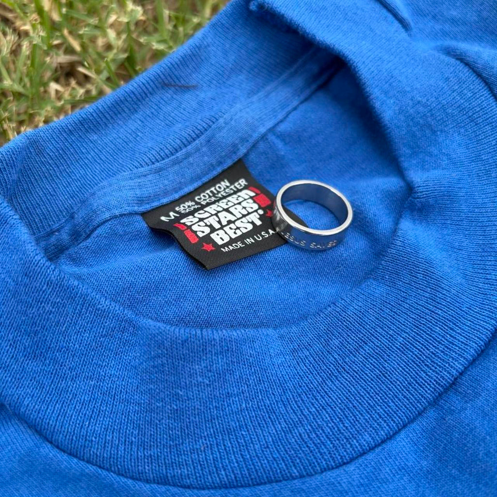 Vintage 90s Fruit of the Loom Blank Single Stitch Tee, Blue, Size M, view 2