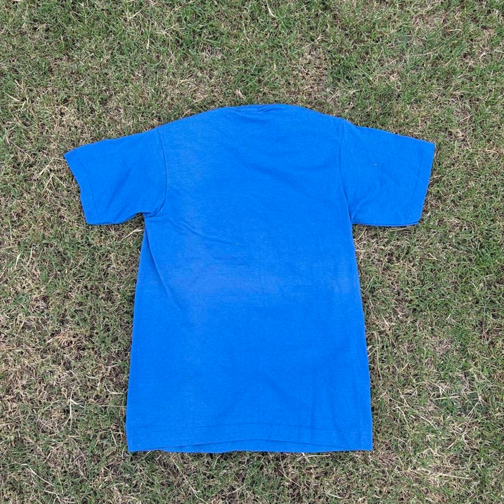 Vintage 90s Fruit of the Loom Blank Single Stitch Tee, Blue, Size M, view 3