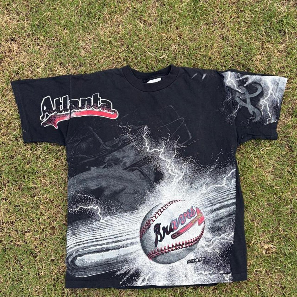 Vintage 1997 Atlanta Braves All Over Print Single Stitch Tee, Size L