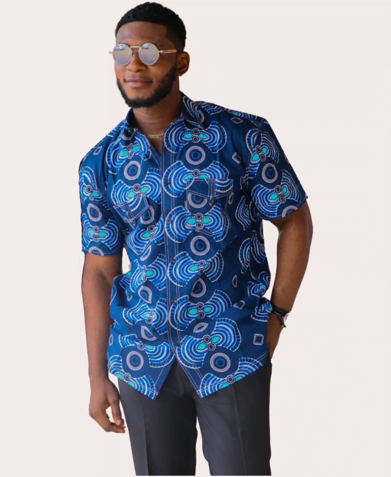 Men's Short Sleeve African Style Cotton Shirt