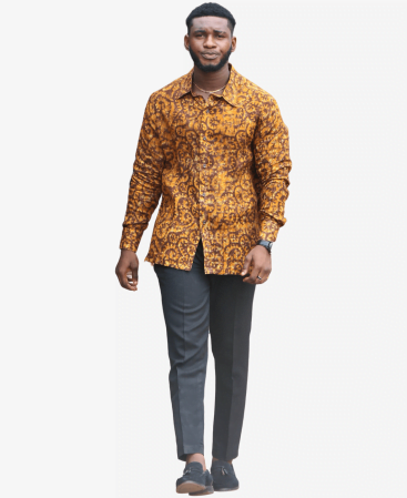 Authentic African Style Men's Long Sleeve Linen Shirt