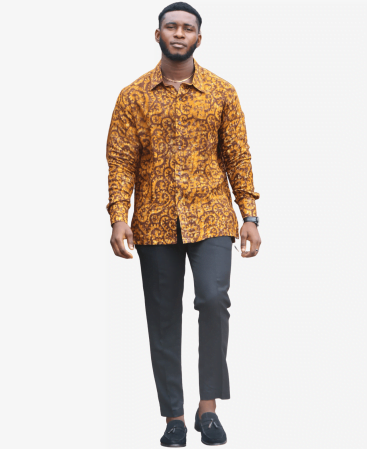 Authentic African Style Men's Long Sleeve Linen Shirt