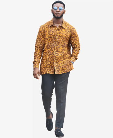 Authentic African Style Men's Long Sleeve Linen Shirt