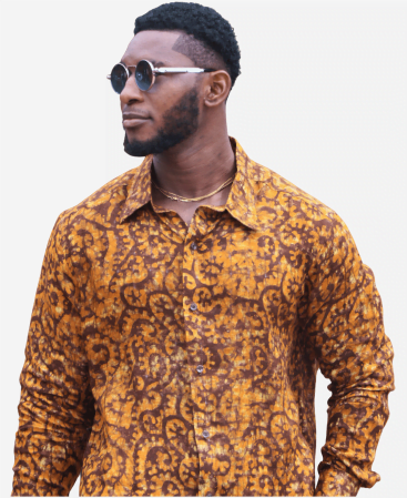 Authentic African Style Men's Long Sleeve Linen Shirt