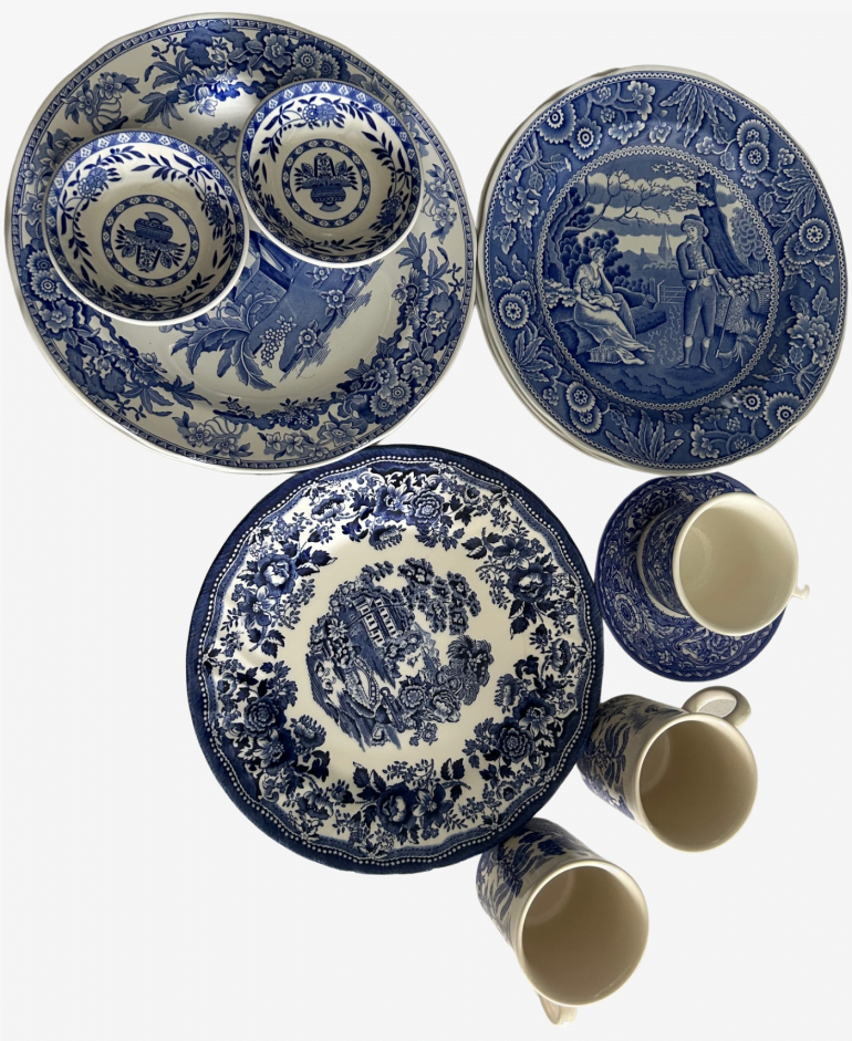 Antique Clarice Cliff Tonquin Royal Staffordshire Transferware, Made in England- 14 Pieces