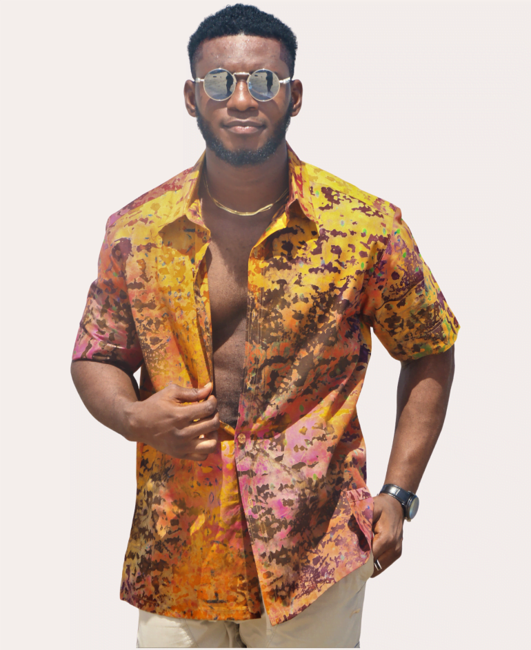 African Style Men's Short Sleeve Cotton Shirt