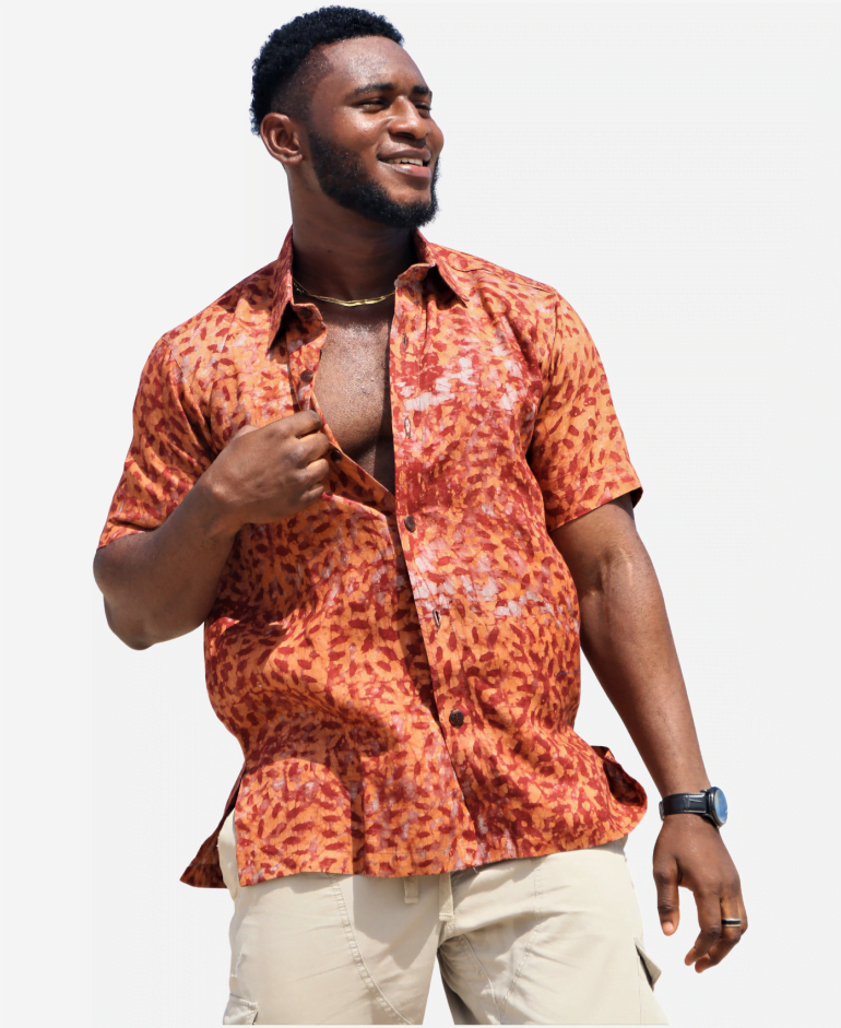 Unique African Design Men's Short Sleeve Linen Shirt